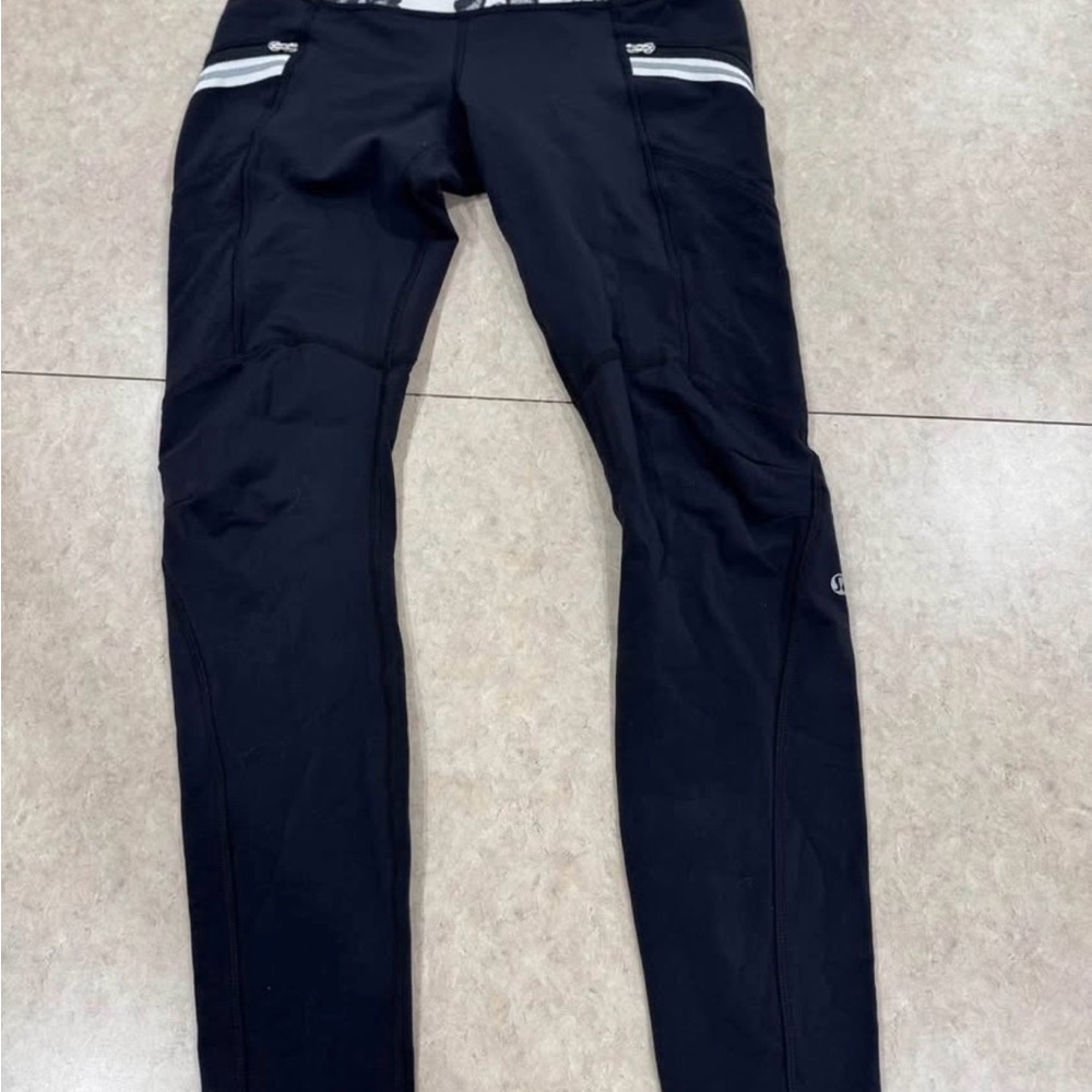 Lululemon Black Athletic Running leggings with White Accents